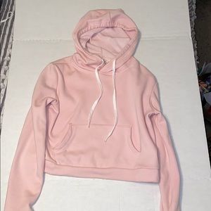 Pink cropped fleece hoodie
